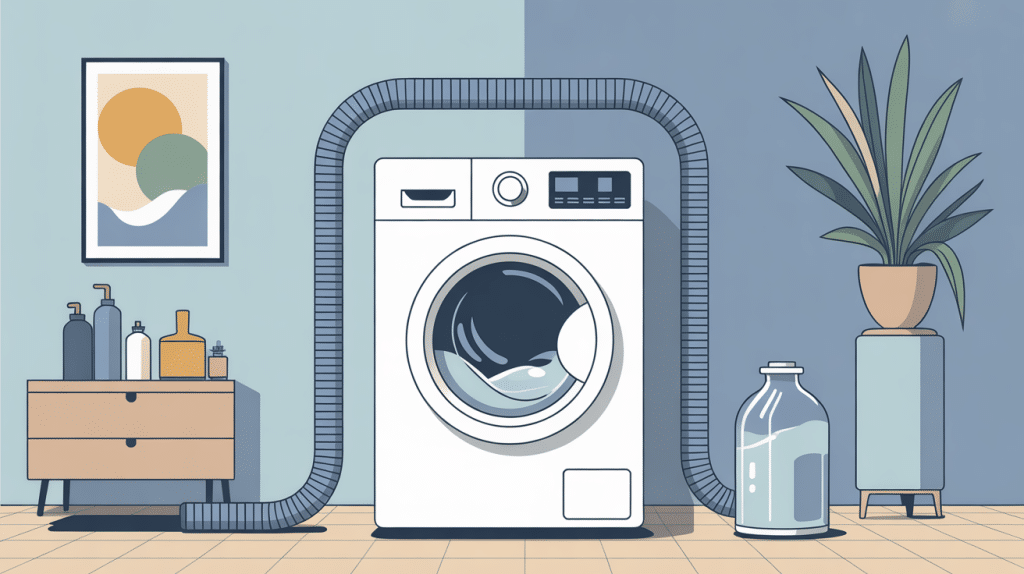 illustration buanderie avec rallonge tuyau machine à laver