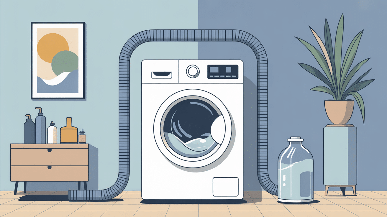 illustration buanderie avec rallonge tuyau machine à laver