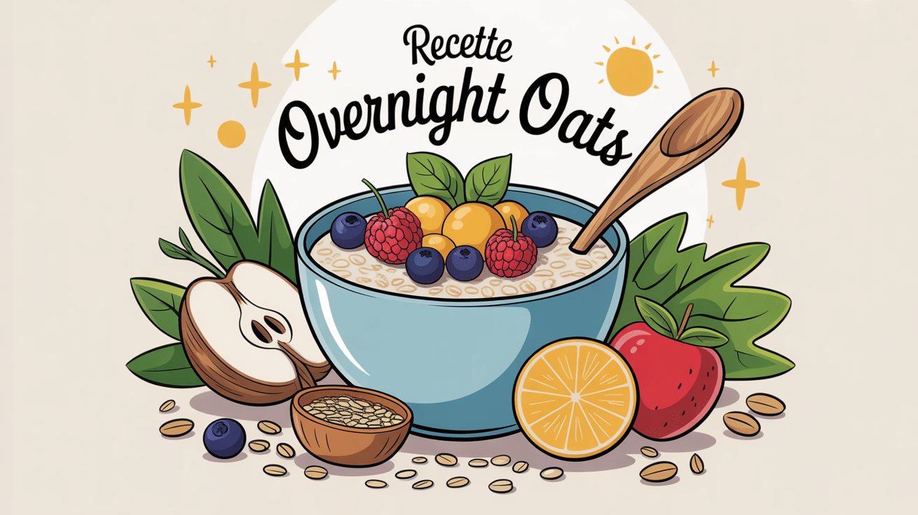Bol de overnight oats entouré d’ingrédients pour recette overnight oats