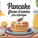 Illustration recette pancake flocon d'avoine peu calorique avec fruits et ambiance saine