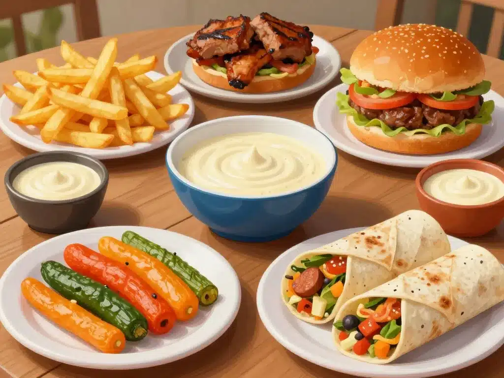 Dishes servis avec sauce brasil sur table