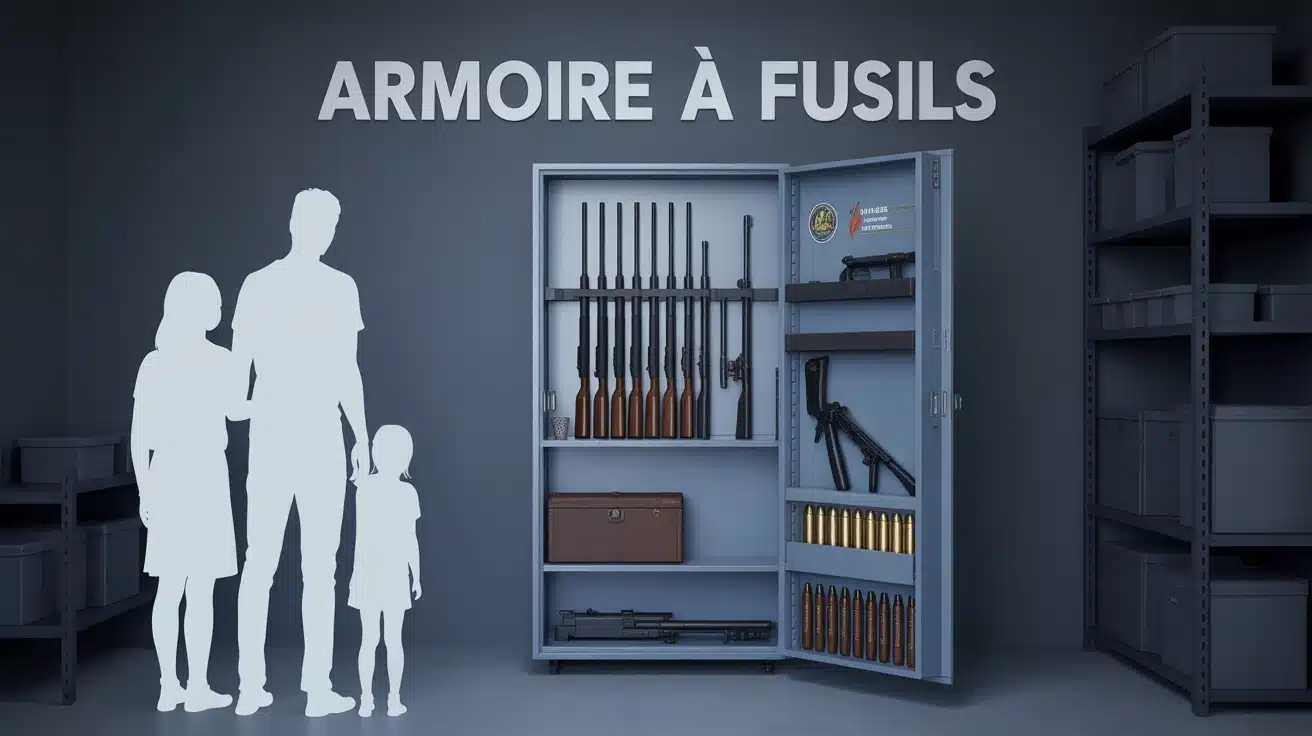 armoire à fusils ouverte avec sécurité familiale