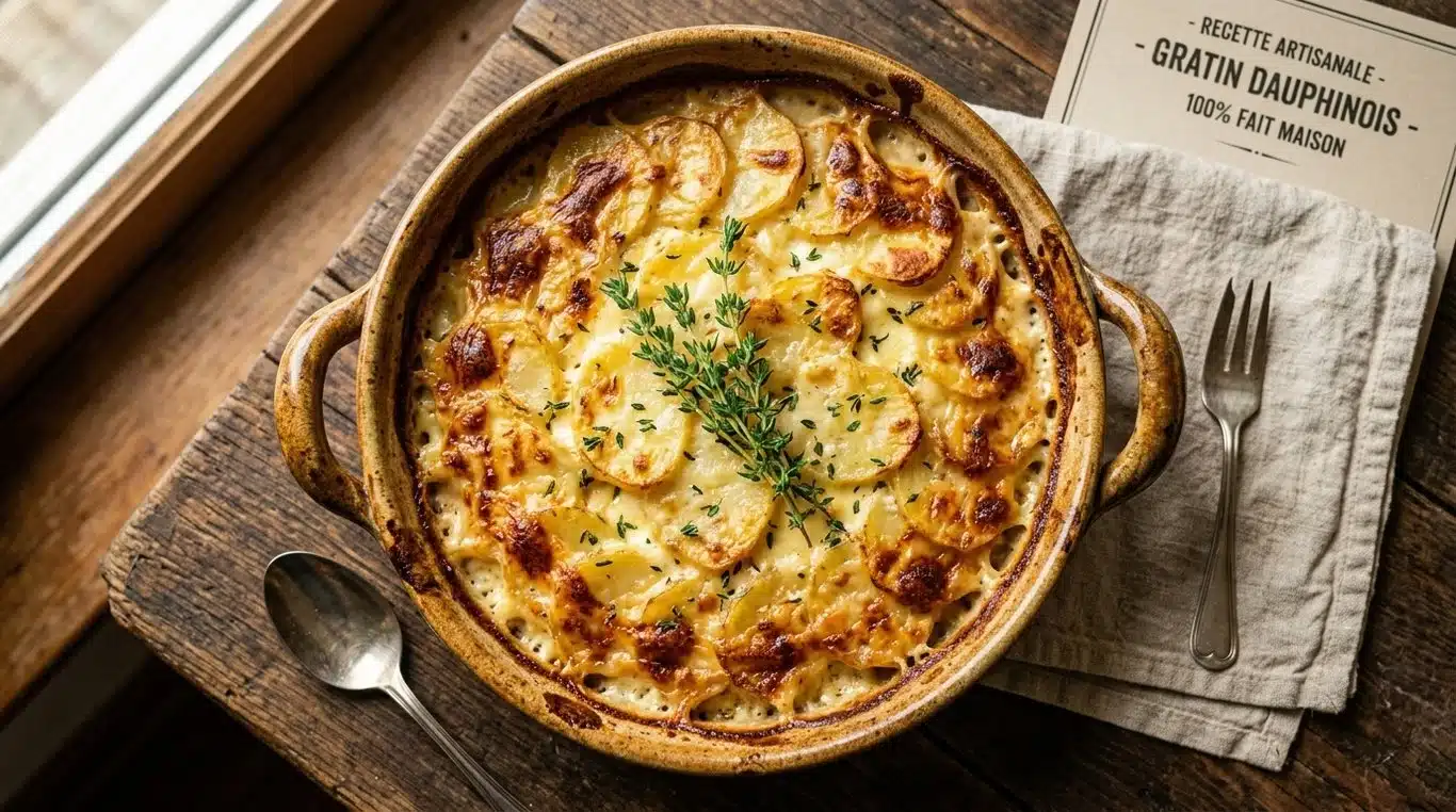 Gratin dauphinois maison doré et crémeux dans un plat en céramique