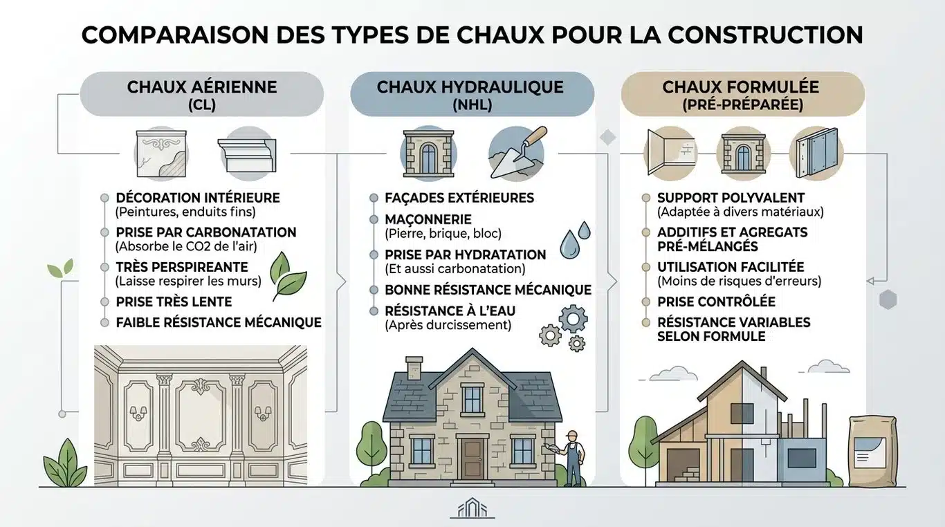 Infographie comparative des types de chaux pour le ravalement de façade