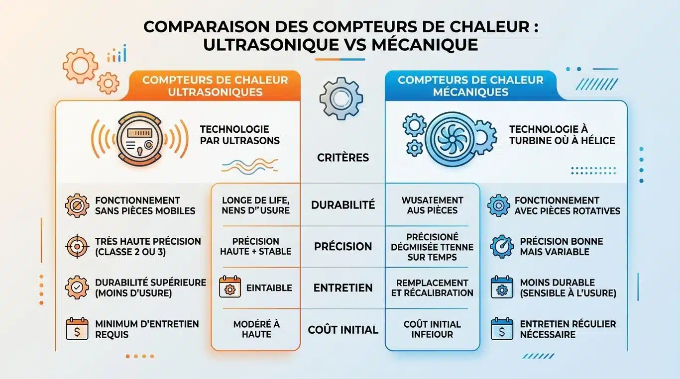Comparatif visuel des compteurs d'énergie thermique : ultrasons vs mécanique