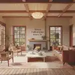 Salon maison californienne année 70 lumineux avec baies vitrées