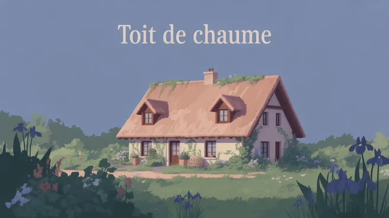 toits de chaume sur maison traditionnelle entourée de verdure