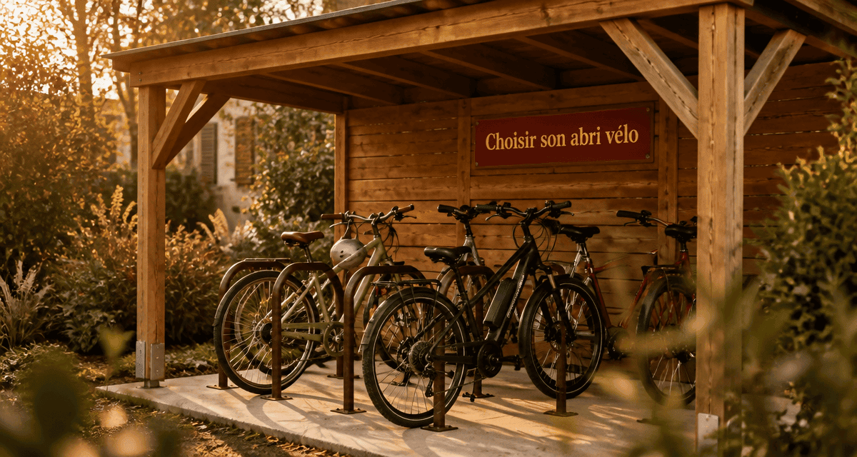abris velo bois avec velos attaches en jardin