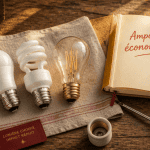 ampoule economique led et incandescence sur table bois