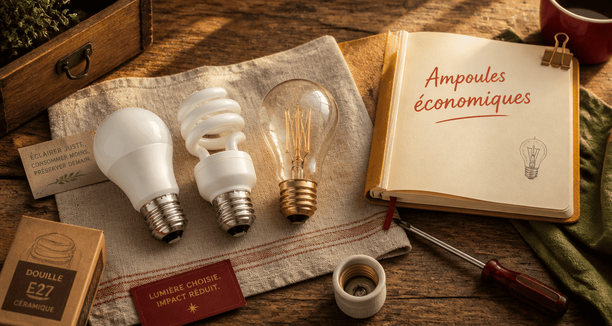 ampoule economique led et incandescence sur table bois