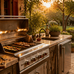 barbecue cuisine extérieure avec plancha et jardin