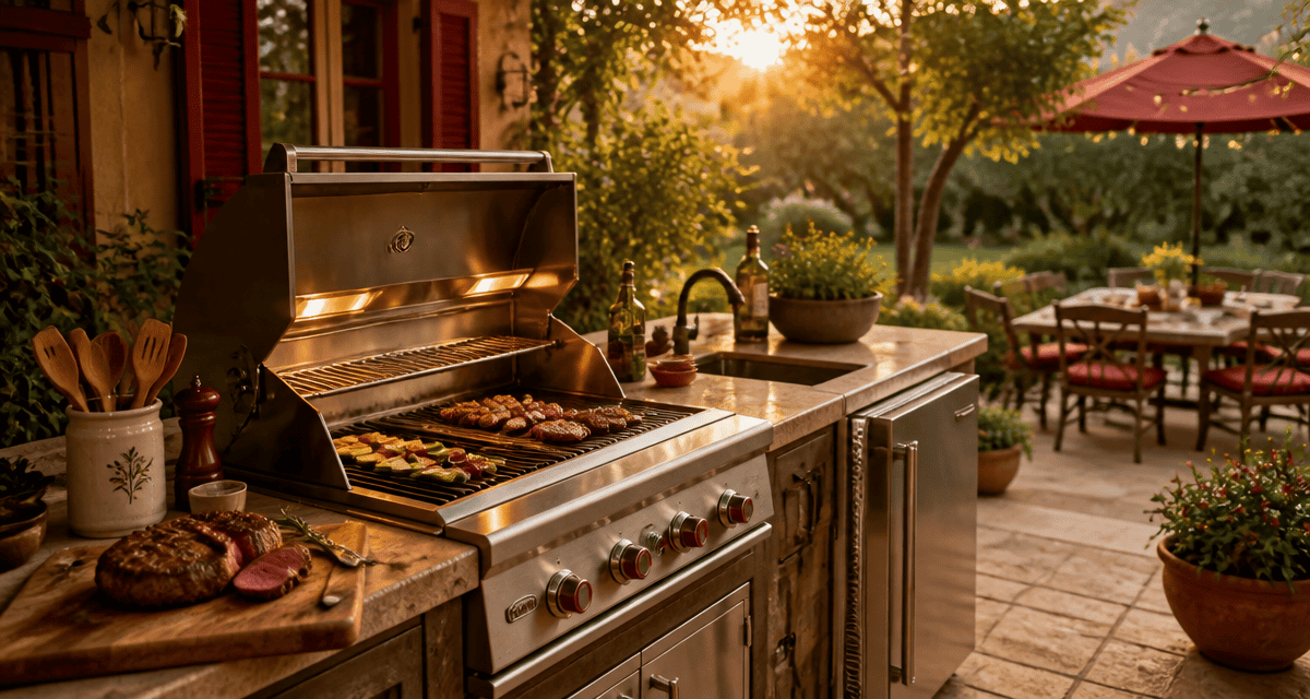 barbecue cuisine extérieure avec plancha et jardin