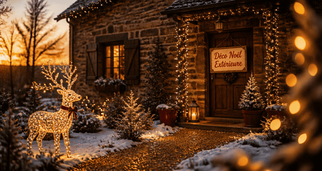 decoration noel exterieur maison jardin renne lumineux