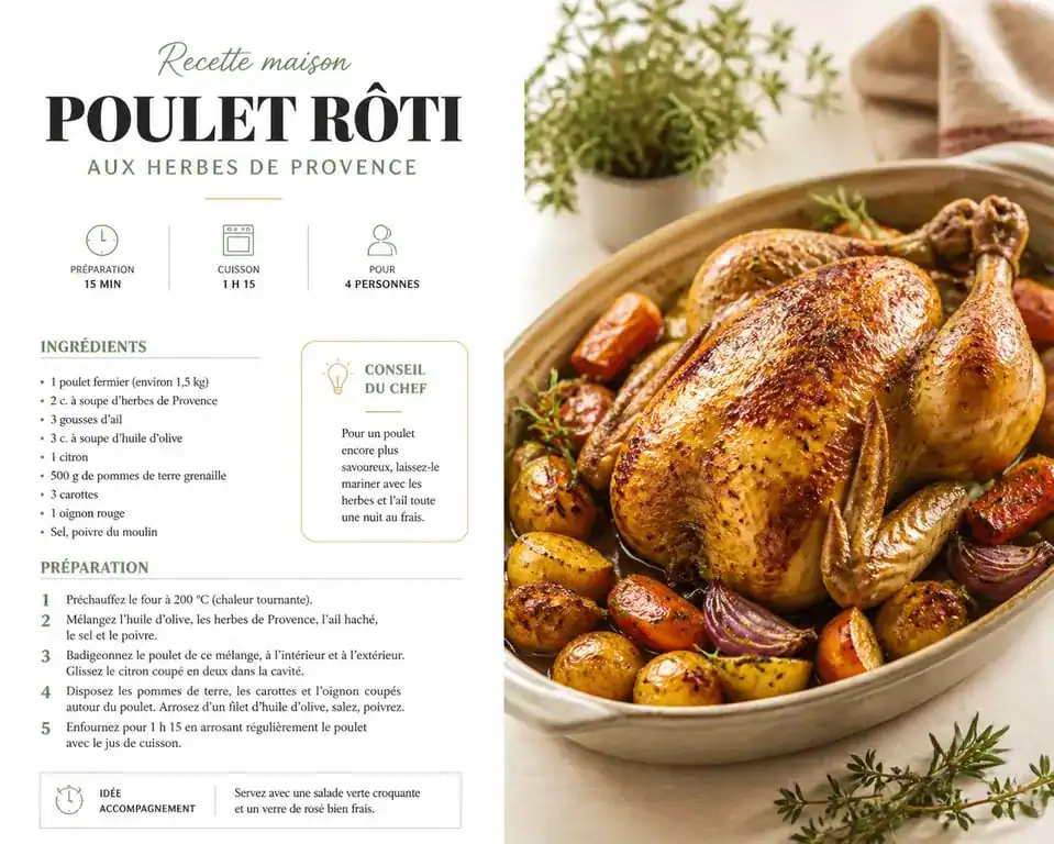 Poulet rôti aux herbes de Provence et légumes confits
