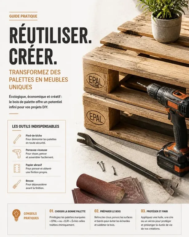 Outils de bricolage pour fabriquer un meuble en palette