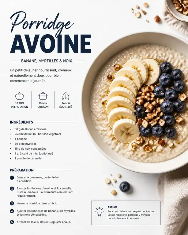 Recette de porridge maison crémeux avec fruits frais et noix