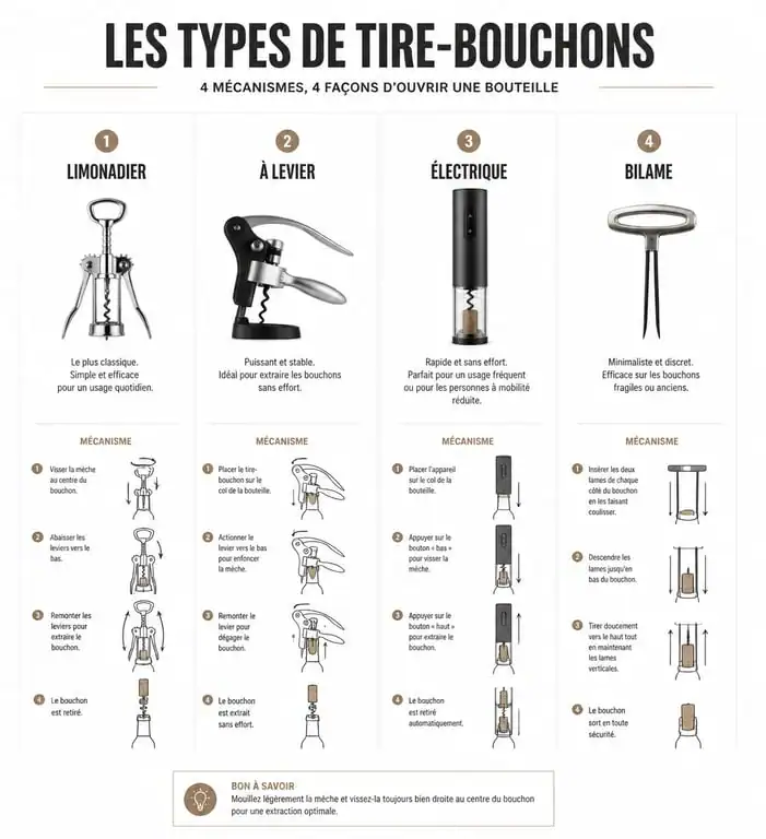 Comparatif des différents types de tire-bouchons pour choisir le meilleur modèle