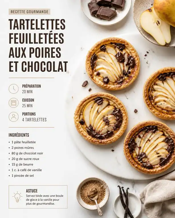Tartelettes feuilletées aux poires et chocolat croustillantes