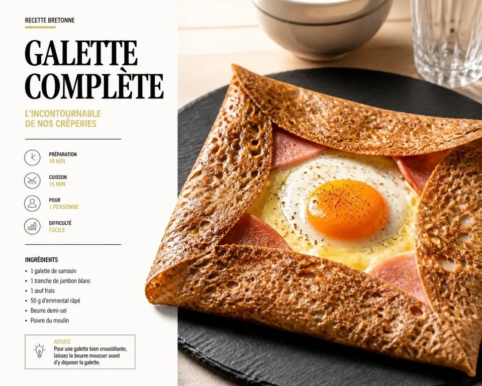 Galette complète bretonne traditionnelle servie à L'Épi de Blé
