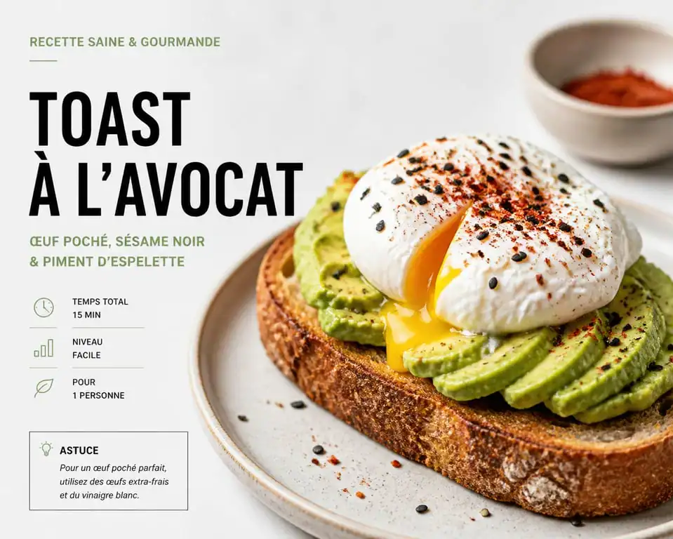 Recette de toast à l'avocat avec œuf poché et sésame noir sur pain au levain