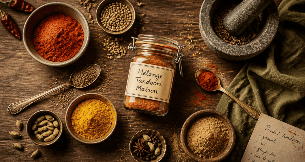 épices tandoori variées sur plan de travail