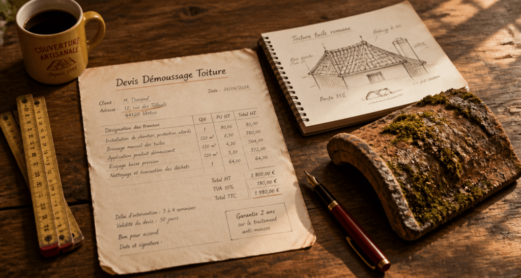 exemple devis démoussage toiture sur bureau artisan
