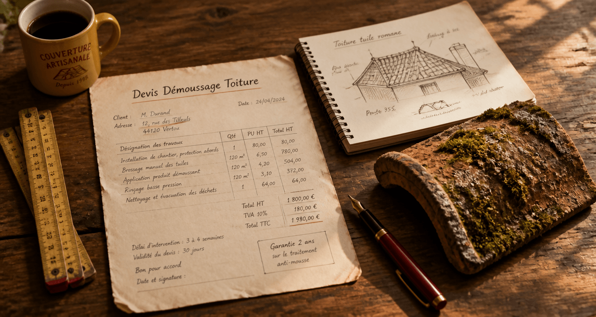 exemple devis démoussage toiture sur bureau artisan