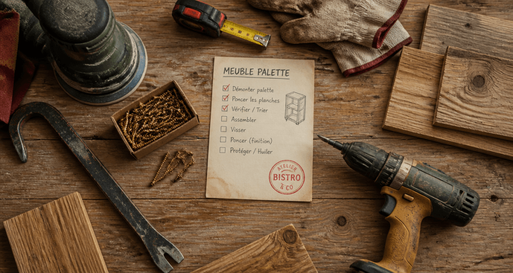 Fabriquer meuble palette outils sur bois