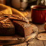 Gateau cacao moelleux tranche sur table rustique