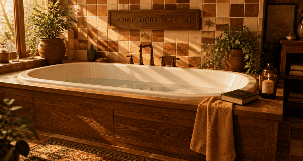 grande baignoire moderne ambiance chaleureuse