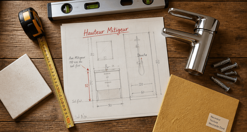 Hauteur mitigeur douche outils plan bois