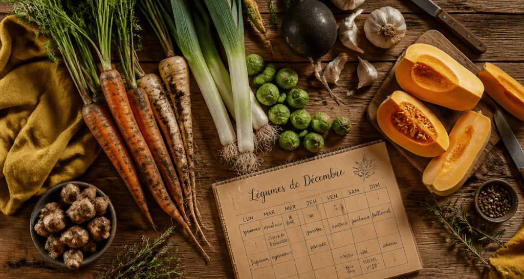 legume decembre assortis sur table bois