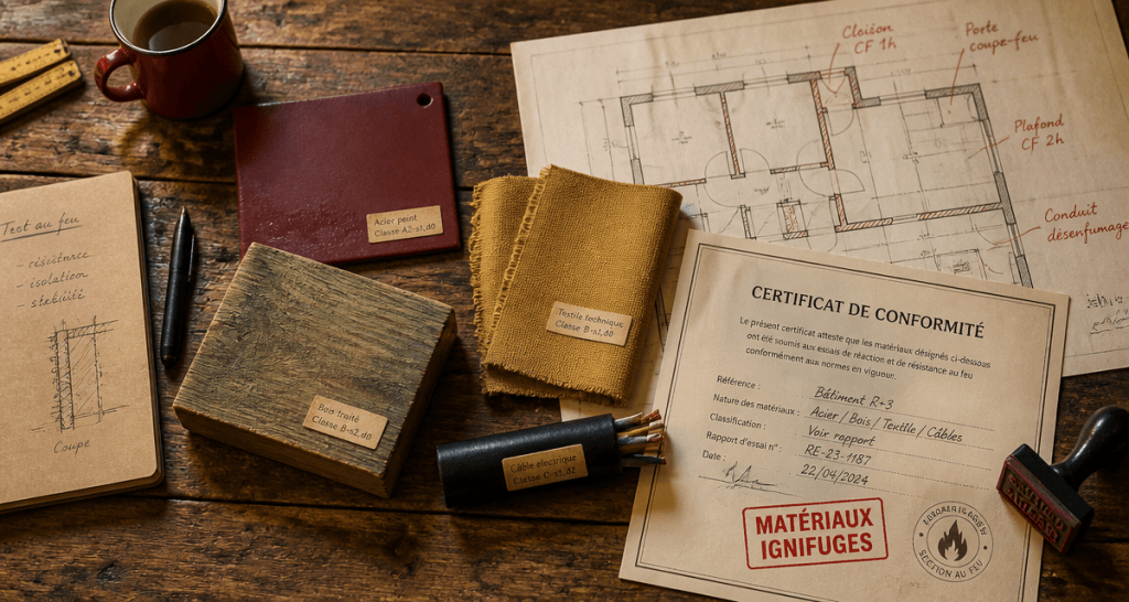 materiaux ignifuge sur table d atelier