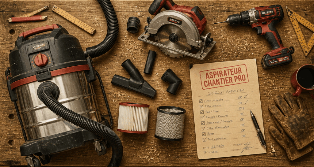 meilleur aspirateur de chantier professionnel sur établi avec outils
