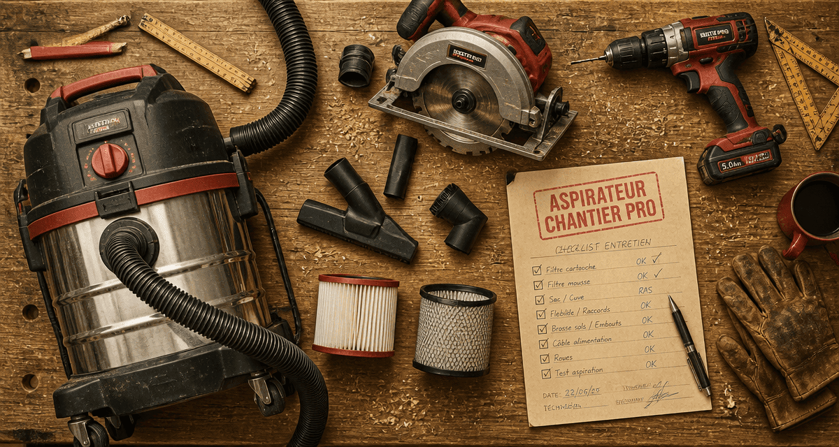 meilleur aspirateur de chantier professionnel sur établi avec outils