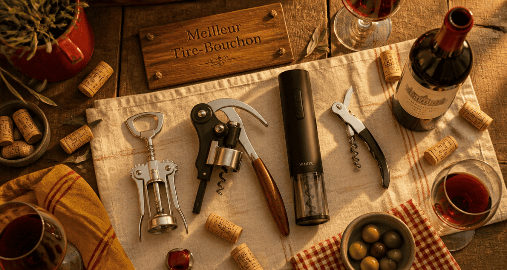 meilleur tire bouchon sur table rustique avec différents modèles
