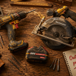 outillage portatif sur établi, perceuse et scie sans fil