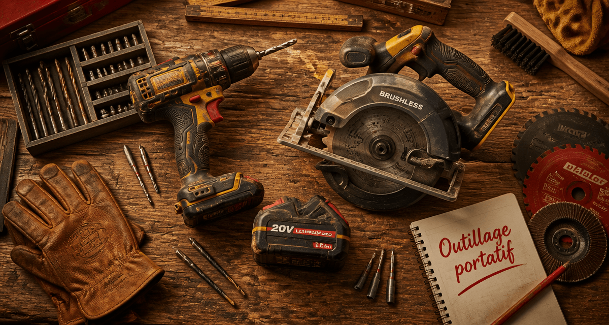 outillage portatif sur établi, perceuse et scie sans fil