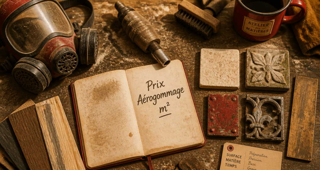 prix aerogommage au m2 sur établi bois décapé