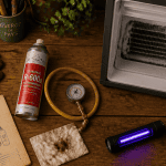kit recharge en gaz frigo sur plan de travail avec compresseur
