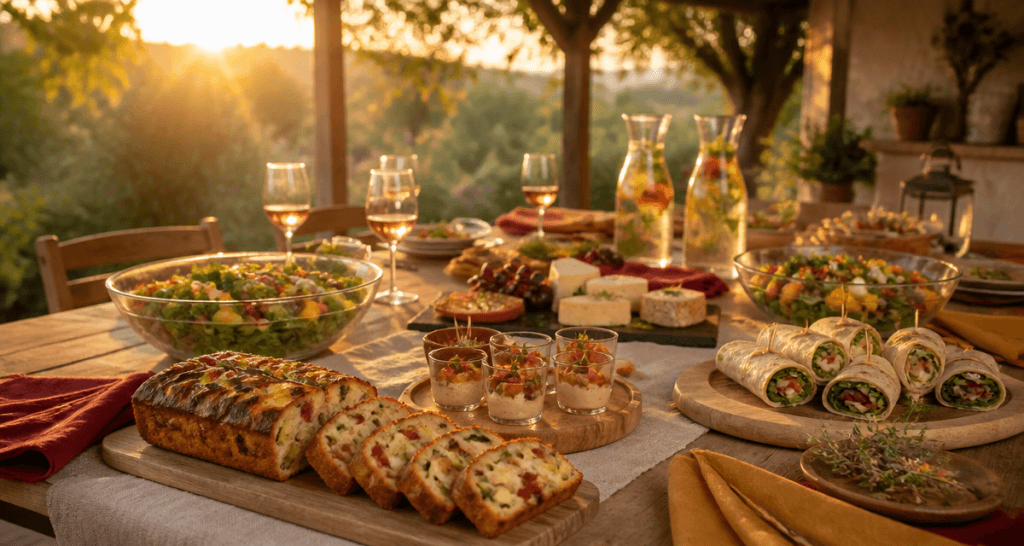 repas froid entre amis table buffet jardin