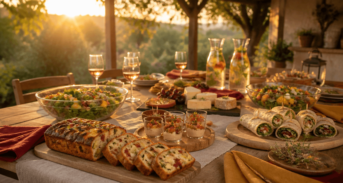 repas froid entre amis table buffet jardin