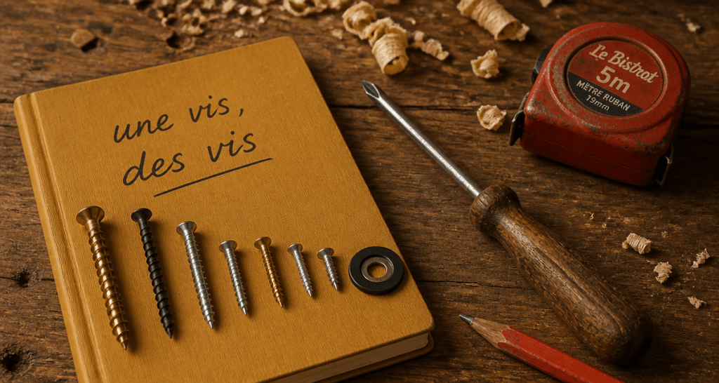 une vis des visses sur plan de travail bois