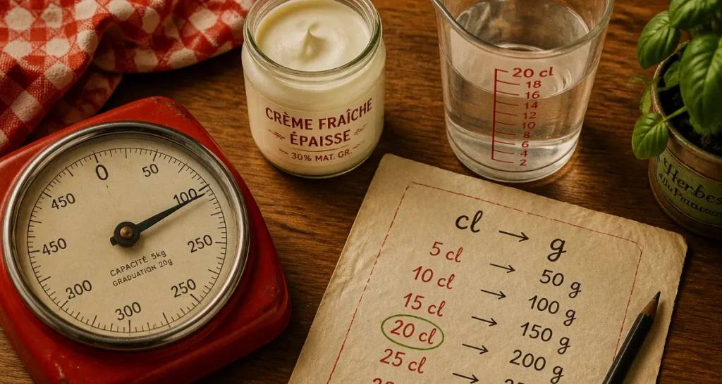 20 cl crème fraîche épaisse en gramme : calcul conversion g