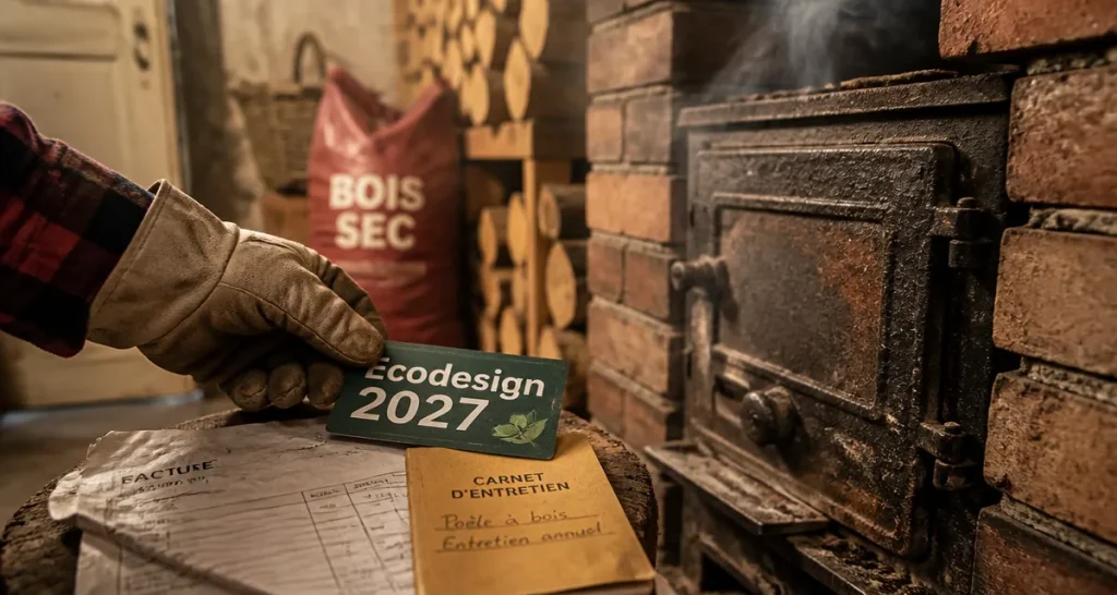 Chauffage au bois bientôt interdit : panneau Ecodesign 2027 sur facture, poêle ancien