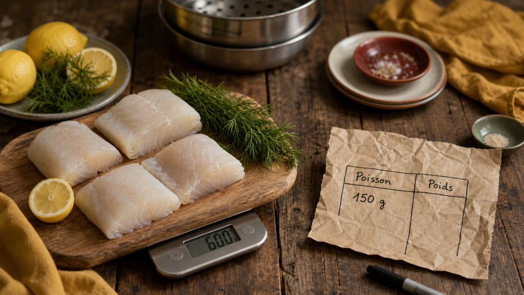 Combien de gramme de poisson par personne : portion 150 g de cabillaud