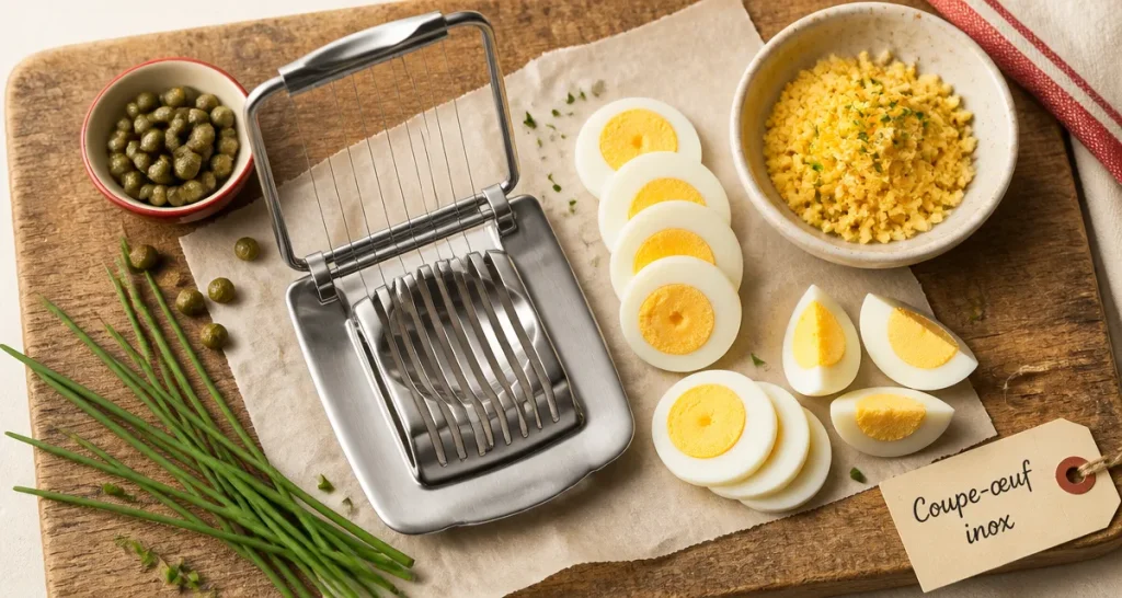 Coupe oeuf dur : coupe-œuf inox pour tranches nettes d’œuf dur