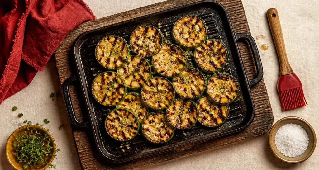Courgette a la plancha, tranches de 5 mm dorées