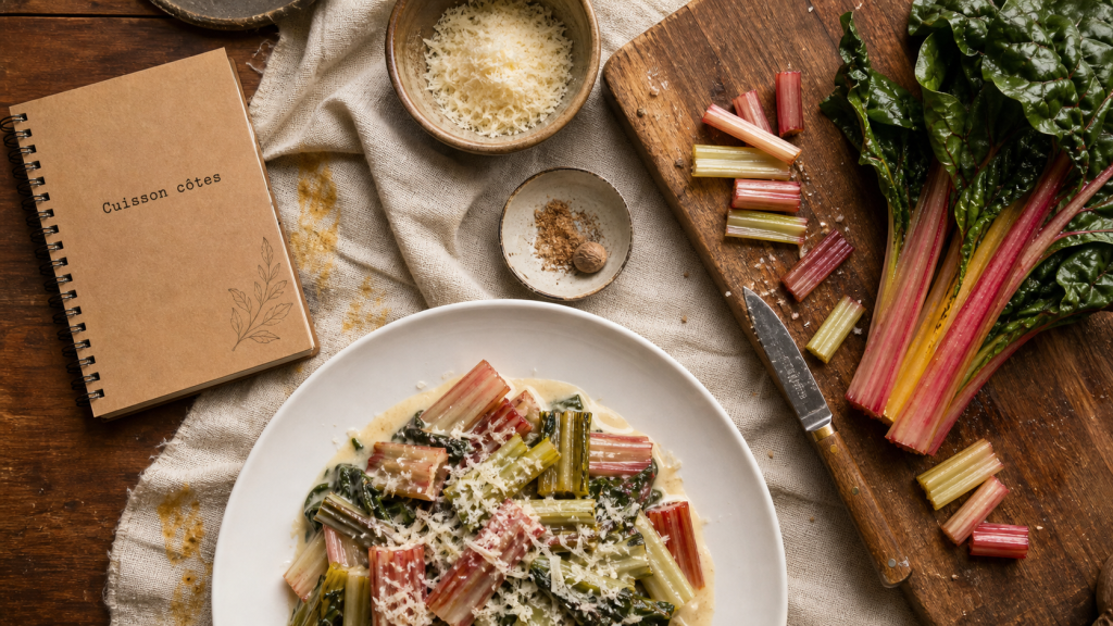 Cuisson cote de blette braisées au parmesan, texture fondante