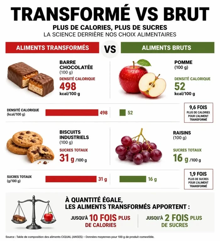 Infographie sur les pires aliments qui font grossir et leur impact nutritionnel